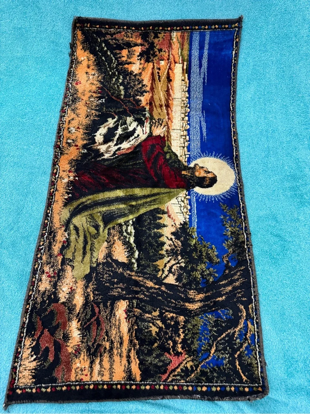 Velvet Tapestry Depicting Jesus Christ Praying in the Garden of Gethsemane.- VTG